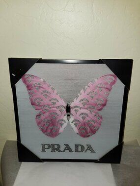 Glam Lux Logo  Pink Butterfly Acrylic Glass  Framed Wall Art Decor